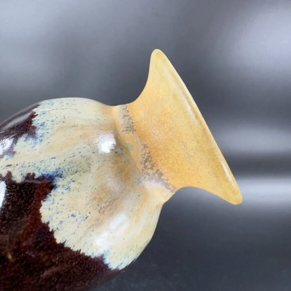 Allan Ditton Vase Studio Art Pottery Stoneware Brown Drip Glaze‎ Bud Vase 2010
